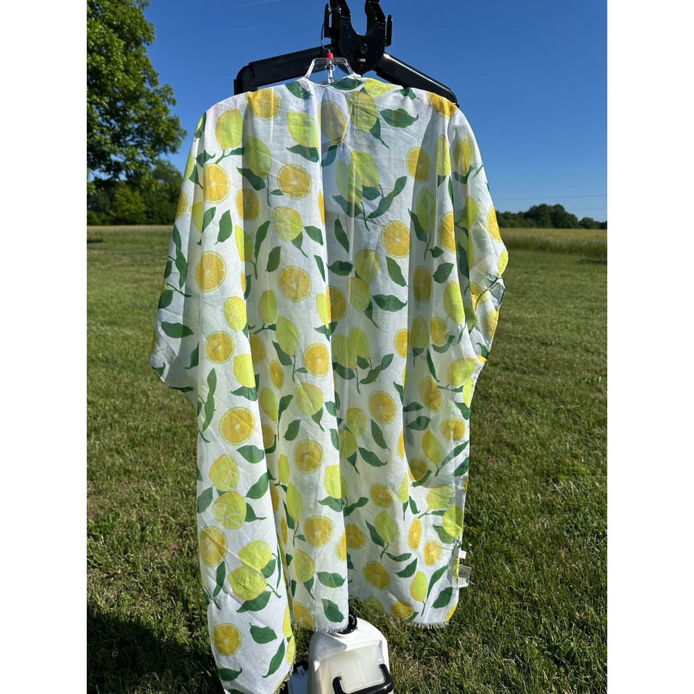 Ansiana Women's Lemon Print Kimono Wrap Open Front Sheer‎ Summer Cover Up Yellow